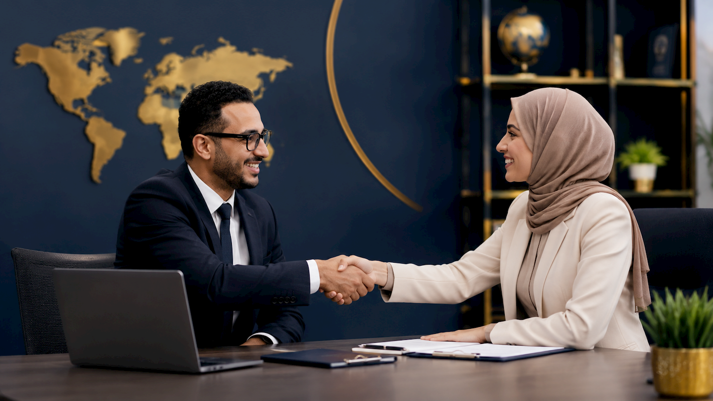 مستشار مونديه يرحب بعميل في نهاية الاستشارة